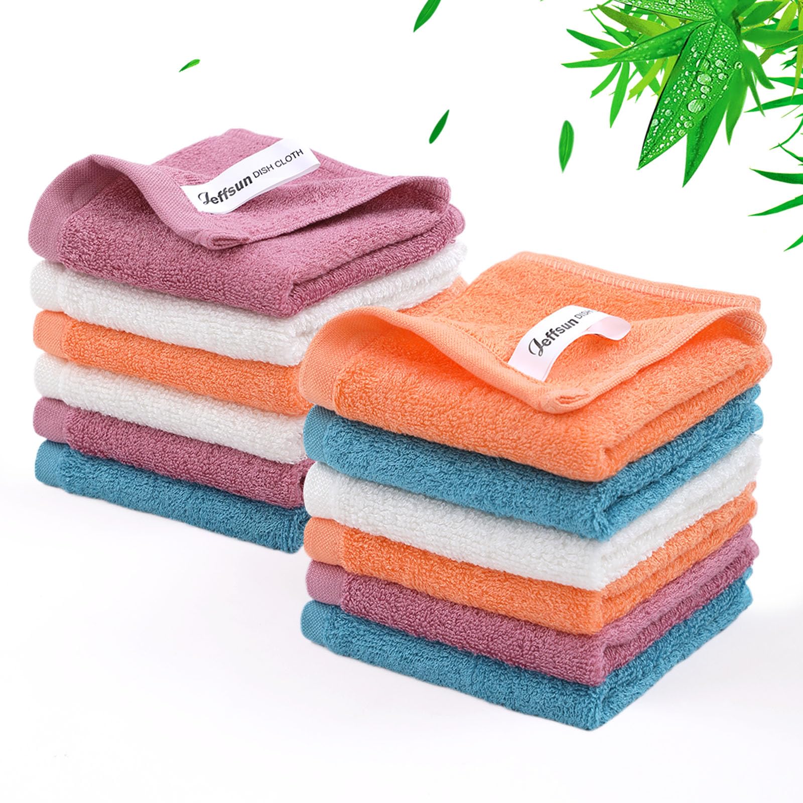 JEFFSUN Dish Cloths 12 Pack, 10x14 inch Small Kitchen Washcloths, Lint Free Fast Dry Reusable Cleaning Cloth, Ultra Soft & Scratch Free Terry Dish Rag, Easy to Rinse Multicolor Dishcloths