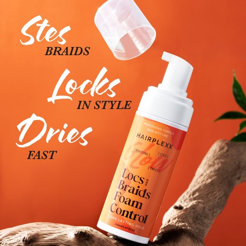 Glow Locs & Braids Foam Control – Frizz Taming & Fast-Drying Styling Mousse for Braids, Locs & Twists –Long-Lasting Hold – Tea Tree Leaf & Castor Oil for Deep Scalp Care 5.07 Fl Oz