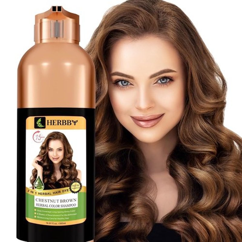 HERBBY Gray Hair Coverage Shampoo & Conditioner - Transform Color with 9 Herbal Extracts, 500 ml (Chestnut Brown)