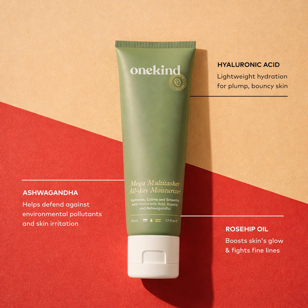 Onekind Mega Multitasker All-Day Moisturizer, Hydrating Face Cream with Hyaluronic Acid and Glycerin, Fragrance-Free Anti-Aging Moisturizer for Sensitive & Mature Skin, Clean Skincare, (Pack of 2)