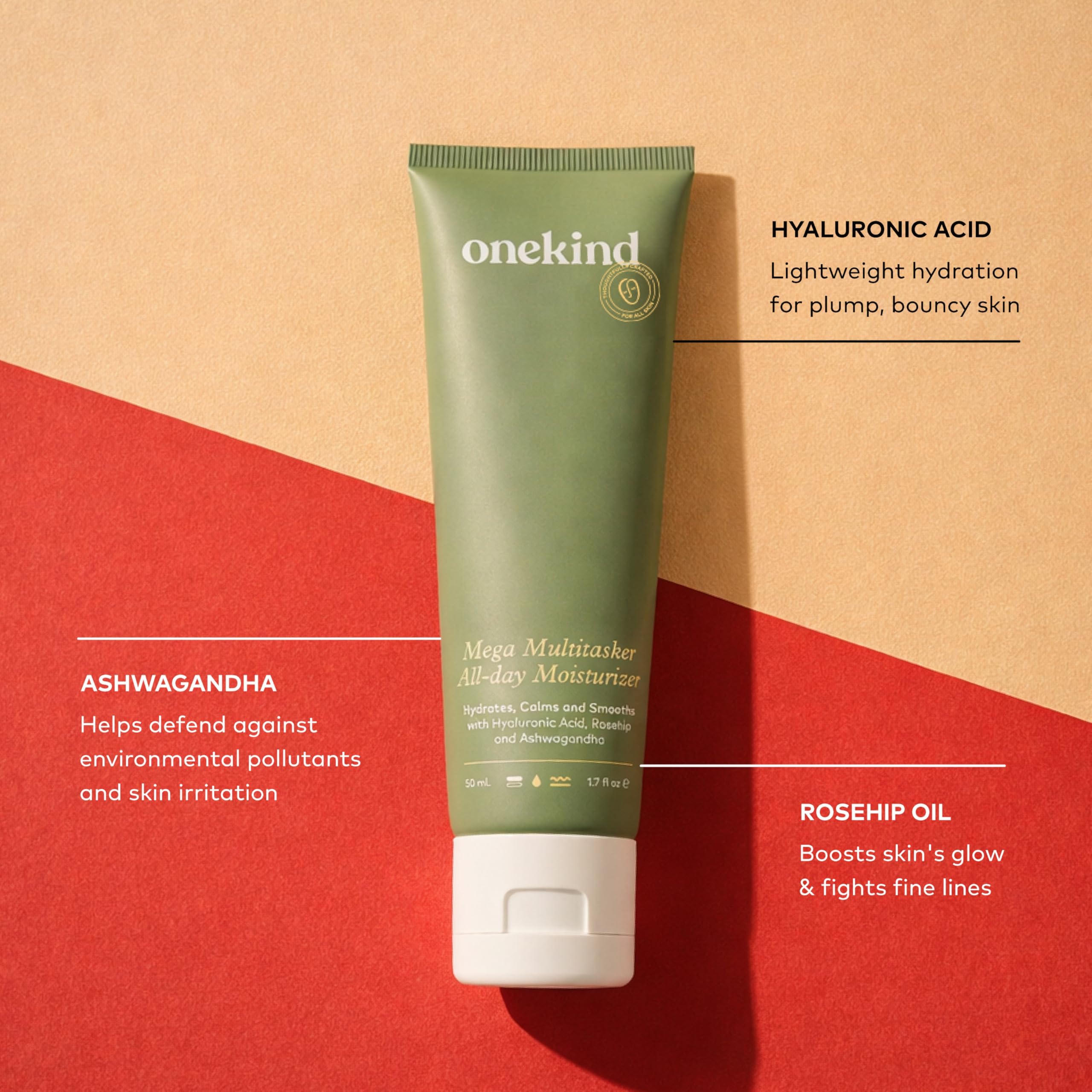 Onekind Mega Multitasker All-Day Moisturizer, Hydrating Face Cream with Hyaluronic Acid and Glycerin, Fragrance-Free Anti-Aging Moisturizer for Sensitive & Mature Skin, Clean Skincare, (Pack of 2)