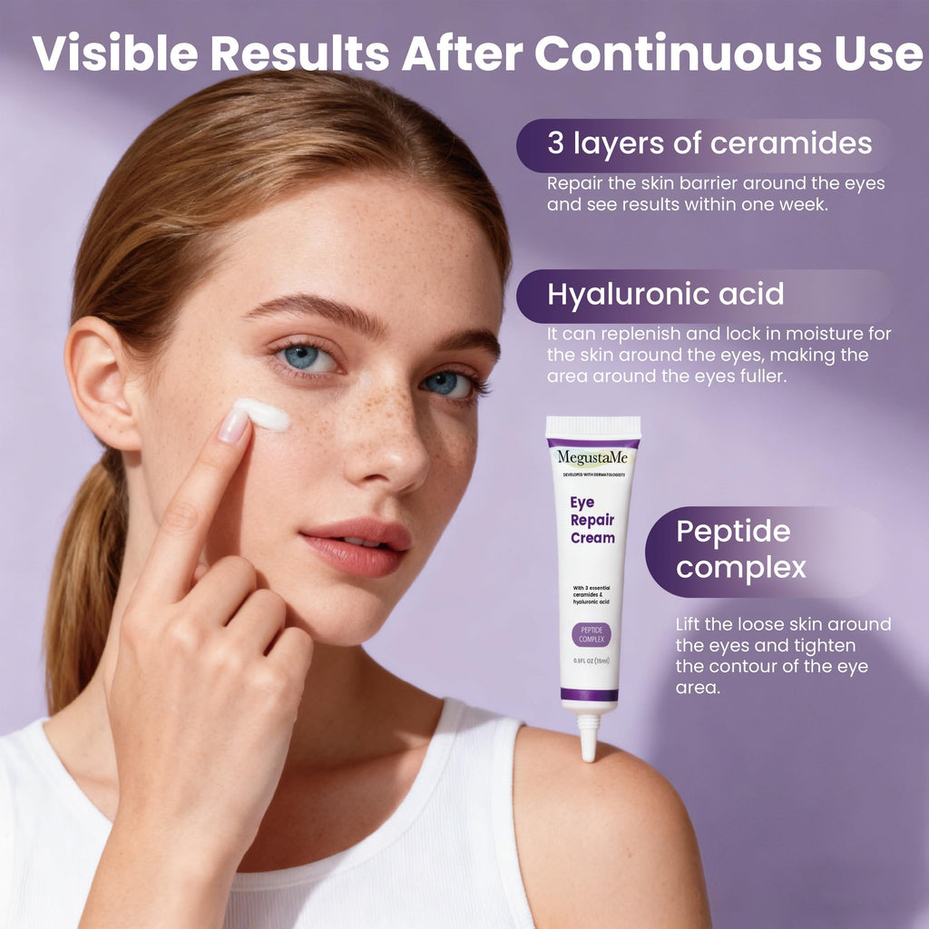 MegustaMe Eye Repair Cream 15ml - Peptide Complex Eye Cream with 3 Essential Ceramides, Niacinamide & Hyaluronic Acid, Dermatologist Developed Anti-Aging Eye Treatment for Fine Lines, Dark Circles.