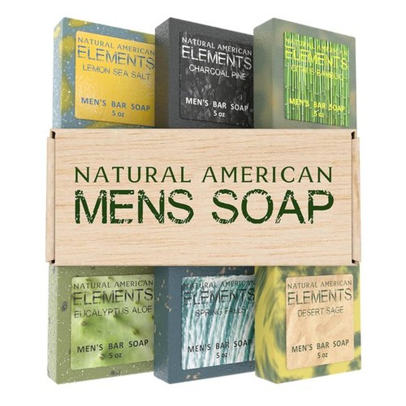 Natural American Elements Men's Bar Soap - 100% Natural, Essential Oils & Organic Shea Butter - 5 oz (6-Pack)