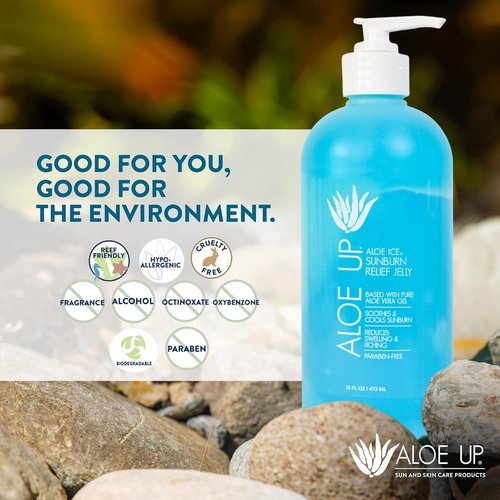 Aloe Ice Sunburn Relief Jelly – Face and Body Organic After Sun Gel – with 96.6% Pure Aloe Vera Gel – Reef Safe – Alcohol- and Fragrance Free – 16oz