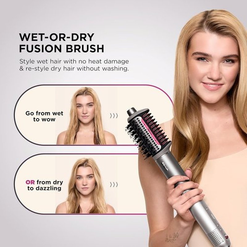 Shark FlexFusion Hair Dryer - Ceramic Air Styler with Diffuser & Auto-Wrap Curlers | Metallic Mist HD642