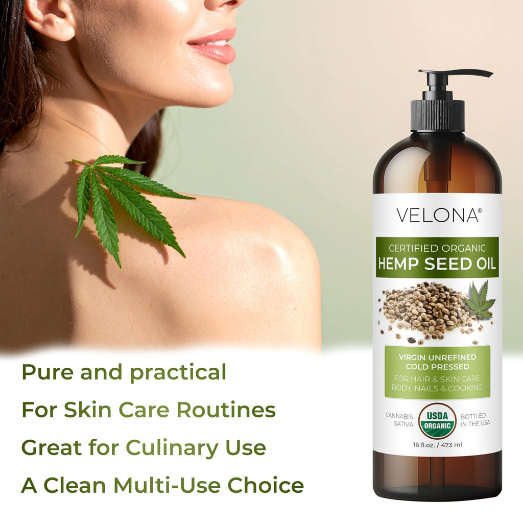 velona Hemp Seed Oil USDA Certified Organic - 64 Fl Oz | 100% Pure and Natural Carrier Oil | Unrefined, Cold Pressed | Hair, Body, Face & Skin Care