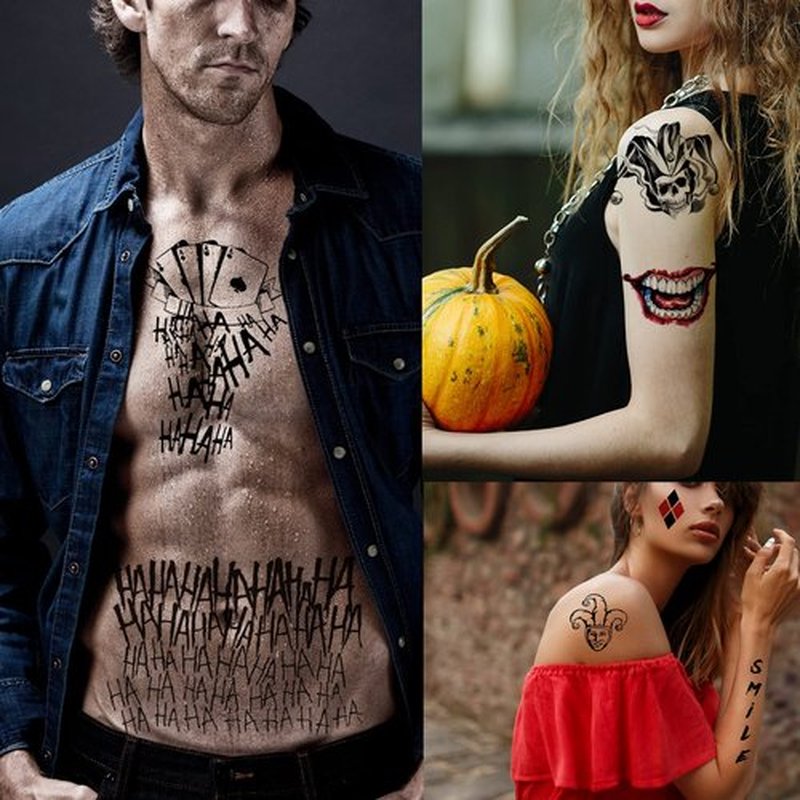 JEEFONNA 22 Sheets Halloween Temporary Tattoos, Perfect Halloween Joker Face Tattoos for Costumes, Halloween Party Accessories and Cosplay (Mixed's)