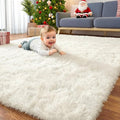 OLANLY Area Rug - Soft Fluffy Shaggy Design for Living Room & Bedroom | Machine Washable Ivory Carpet