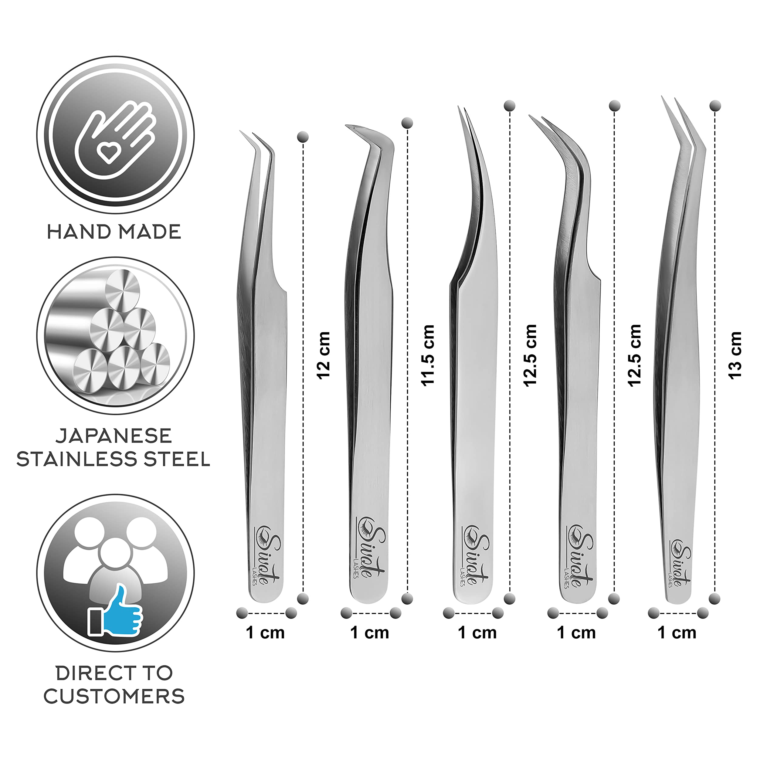 Eyelash Extension Tweezers for Classic & Volume Lashes, 5-Pack, Silver