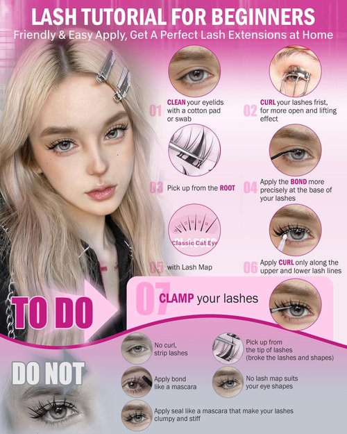 Manga Lash Clusters Natural Look Wispy Lashes Clusters Anime D-Curly Cluster Eyelash Extensions 110 Pcs 8-16MM Fairy Individual Cluster Lashes Wet-Look Lash Extensions