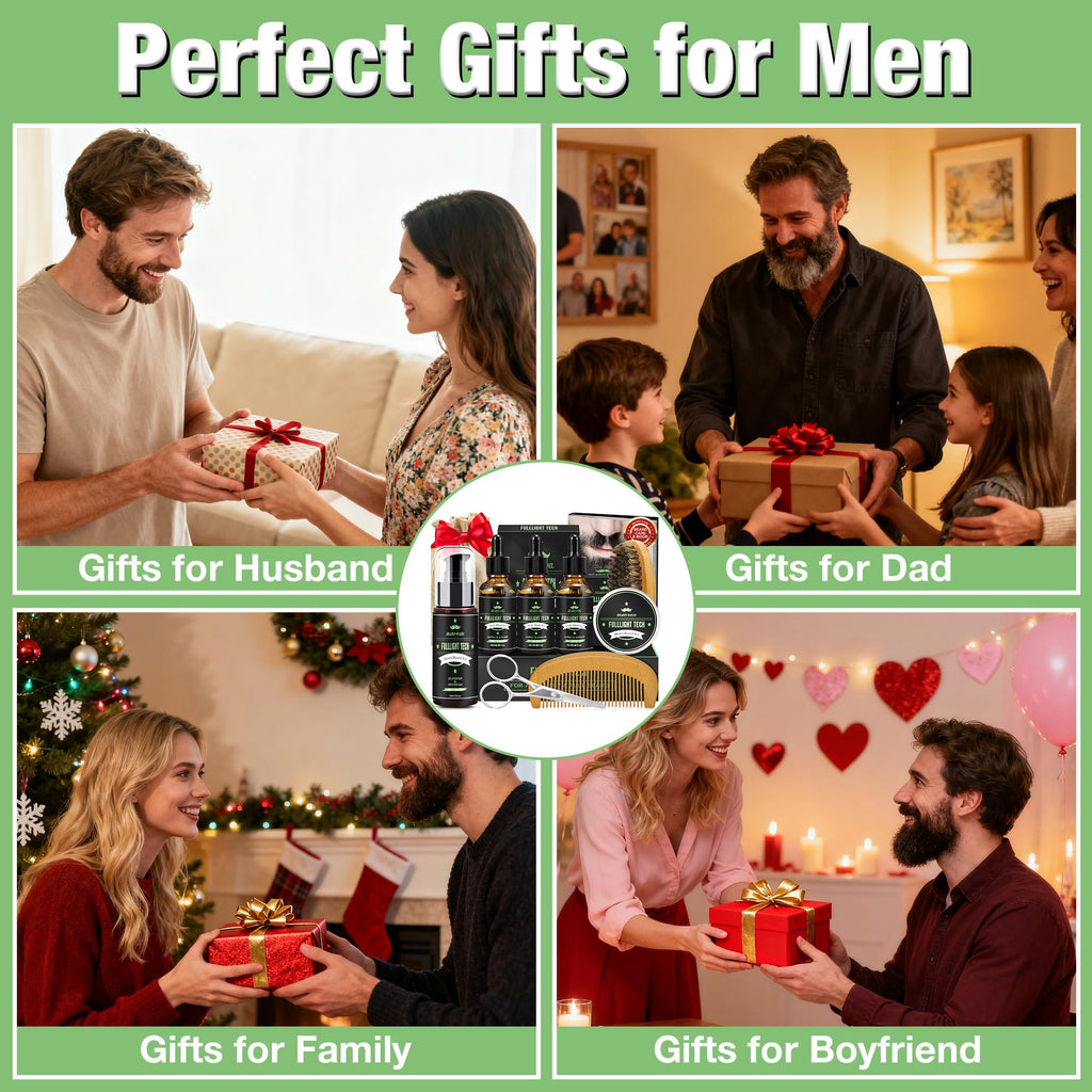 Dad Birthday Gifts,Beard Grooming Kit Includes 3 Scented Beard Oil,Sweet Tobacco Beard Shampoo & Balm, Brush, Comb,Scissors,Cool Men Christmas Stocking Stuffers Gifts for Men Him Boyfriend Husband
