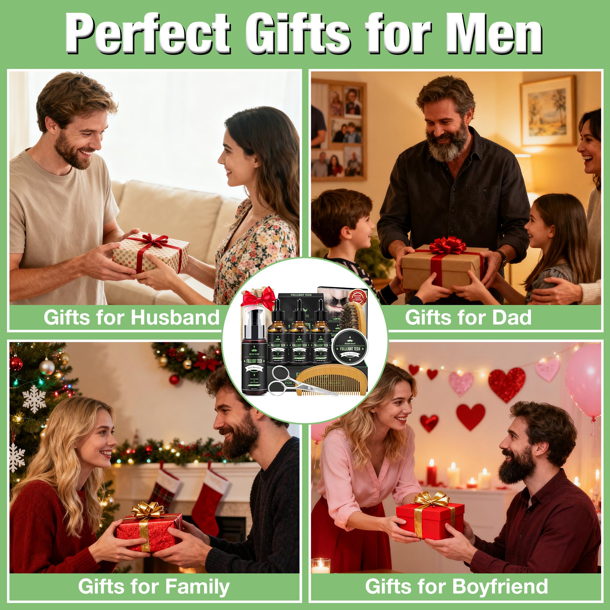 Dad Birthday Gifts,Beard Grooming Kit Includes 3 Scented Beard Oil,Sweet Tobacco Beard Shampoo & Balm, Brush, Comb,Scissors,Cool Men Christmas Stocking Stuffers Gifts for Men Him Boyfriend Husband