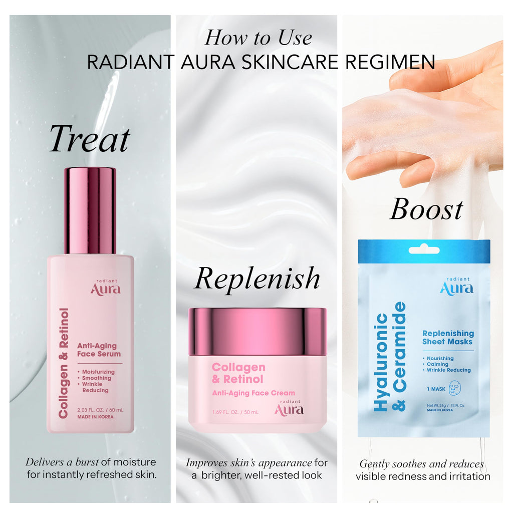 Radiant Aura Collagen & Retinol Serum For Face – Dermatologist Tested, Anti Aging, Korean Skin Care – Firming, Hydrating, Fast-Absorbing, Smoothing – Vegan, Clean Beauty – Pack of 2