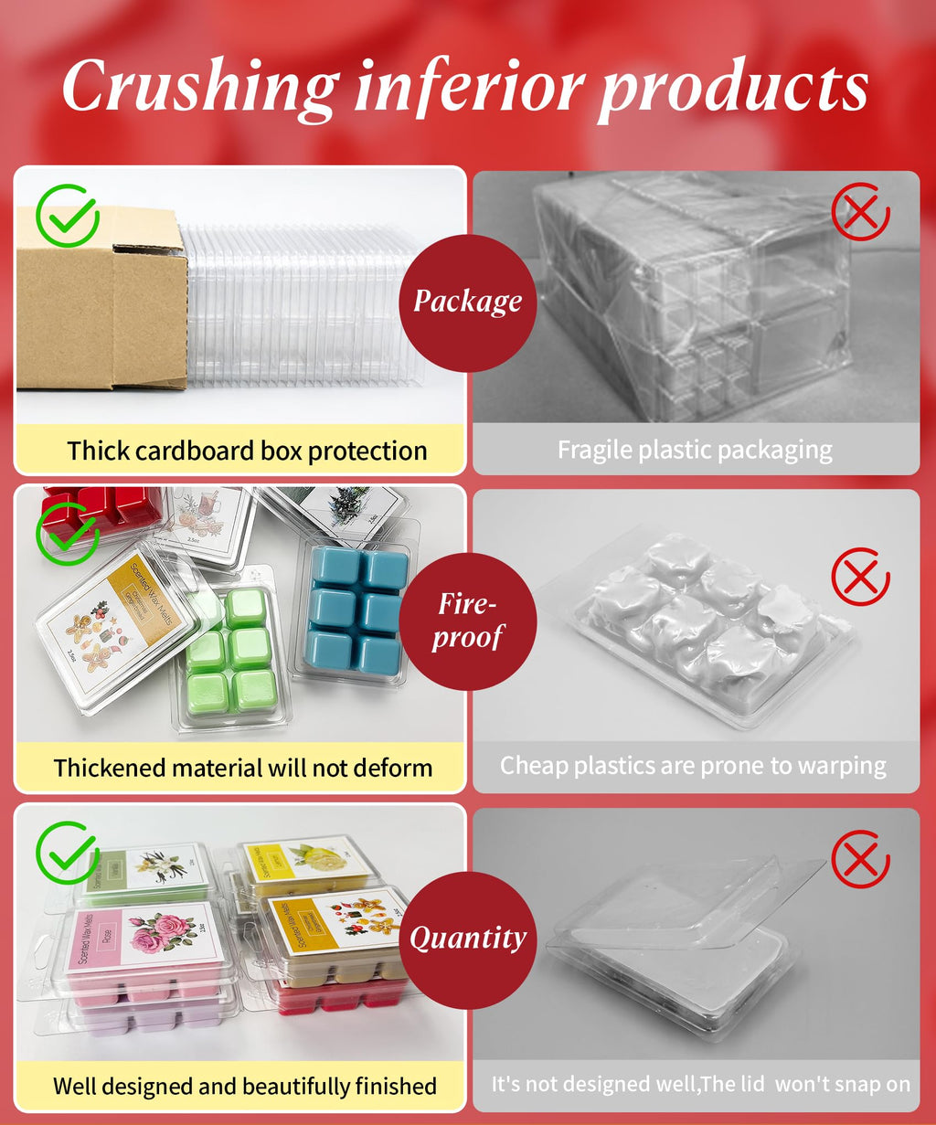 PCREGPAE Thickened Wax Melt Molds Containers Clamshells Packaging for Wax Melts,Wax Tart Packaging for Enterprises or Households,Wax Seal Mold,Scentsy Wax Melts,Soy Wax,Wax Melt Warmer (110pcs)