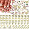 BELICEY 90Pcs Pink Heart Bows Nail Art Charms Gold 3D Assorted Bow Heart Cherry Charms for Nails Butterfly Nail Decoration Y2k Pink Nail Jewelry Gems for DIY Nail Art Design Crafts