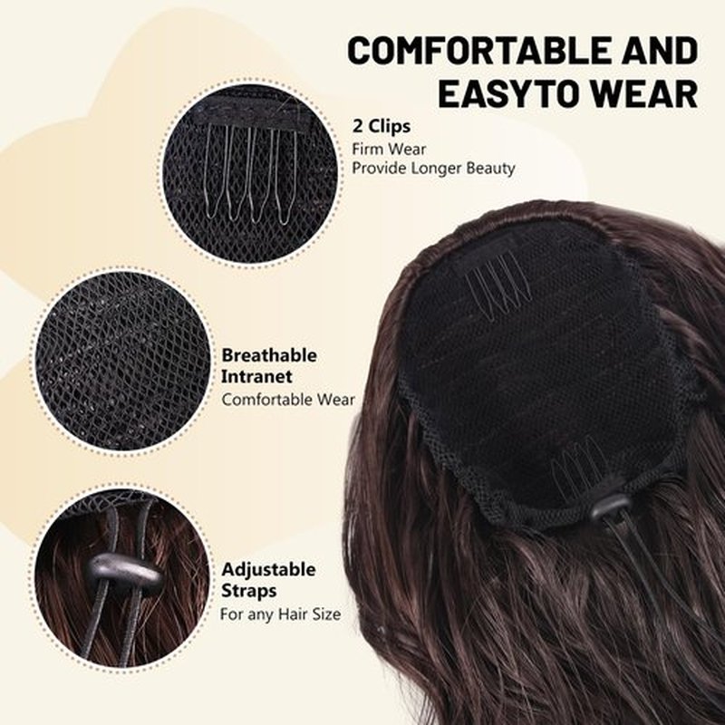 LEEONS 26 inch Drawstring ponytail Extension, Long Wavy pony tails hair extensions for Women - Synthetic Hairpiece Ponytail for Daily Use (Black Brown)