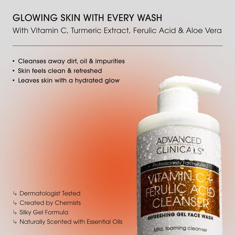 Advanced Clinicals 3 Pack Glow Getter Vitamin C Skin Care Set | Brightening Vitamin C Serum + Facial Cleanser Face Wash + Under Eye Cream For Dark Spots | Anti Aging Gift Set Box For Women & Men, 3PC