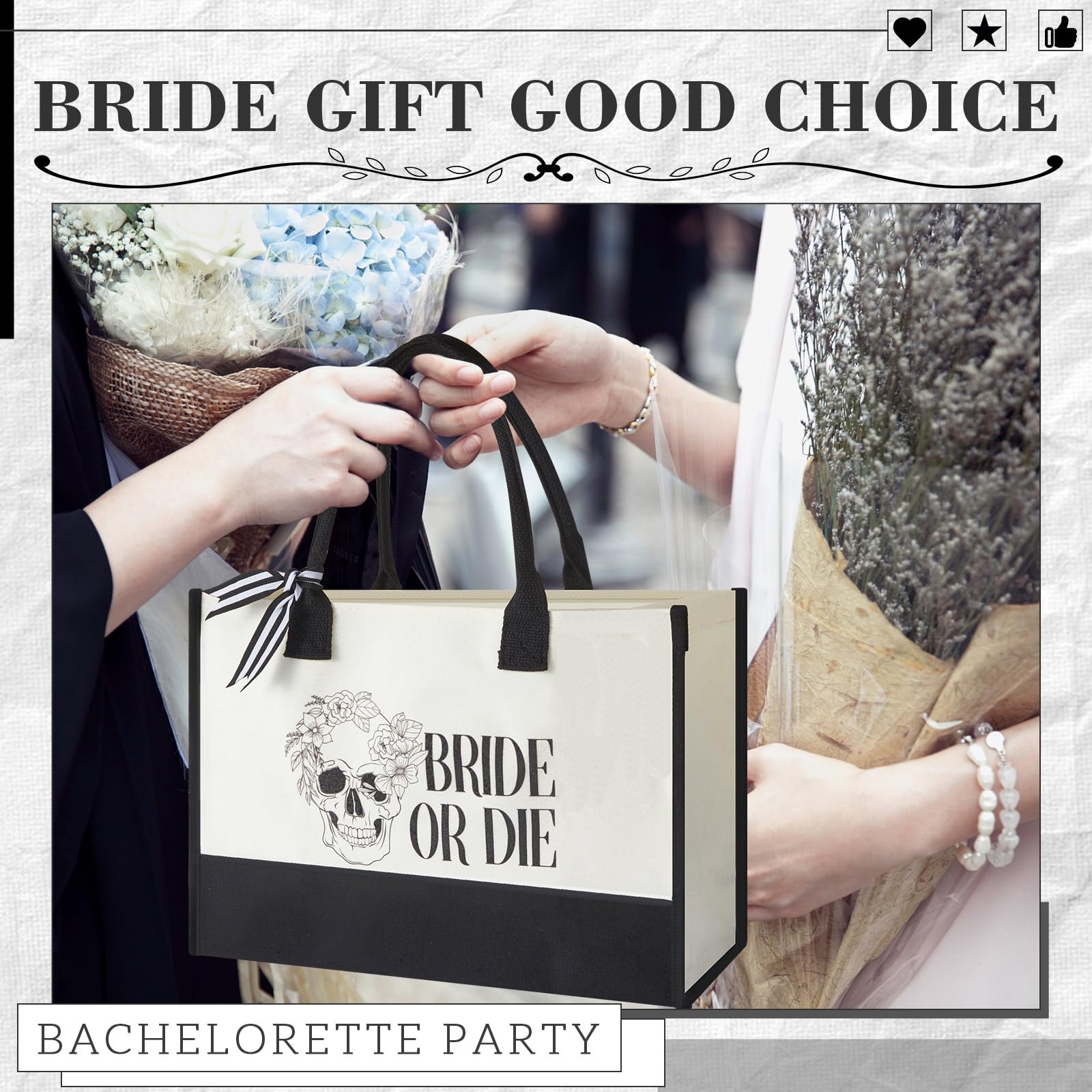 Cosblank 4 Pcs Bride Gifts for Bridal Shower – Bride or Die Bachelorette Gift Set, 20oz Stainless Steel Tumbler, Canvas Tote Bag, Makeup Pouch & Cozy Bridal Slippers, Wedding Morning Gift