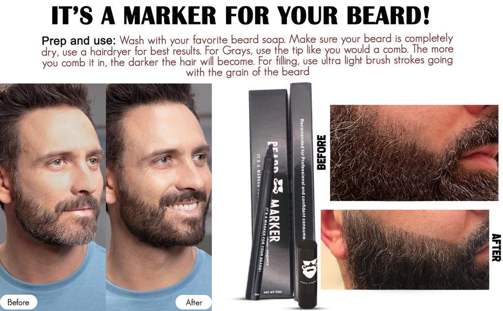 Beard Filler Pen by Beard Marker – ebony-elegance (Black) – Waterproof, Smudge-Proof Gray Beard Concealer, Quick-Dry, Professional Beard Touch-Up