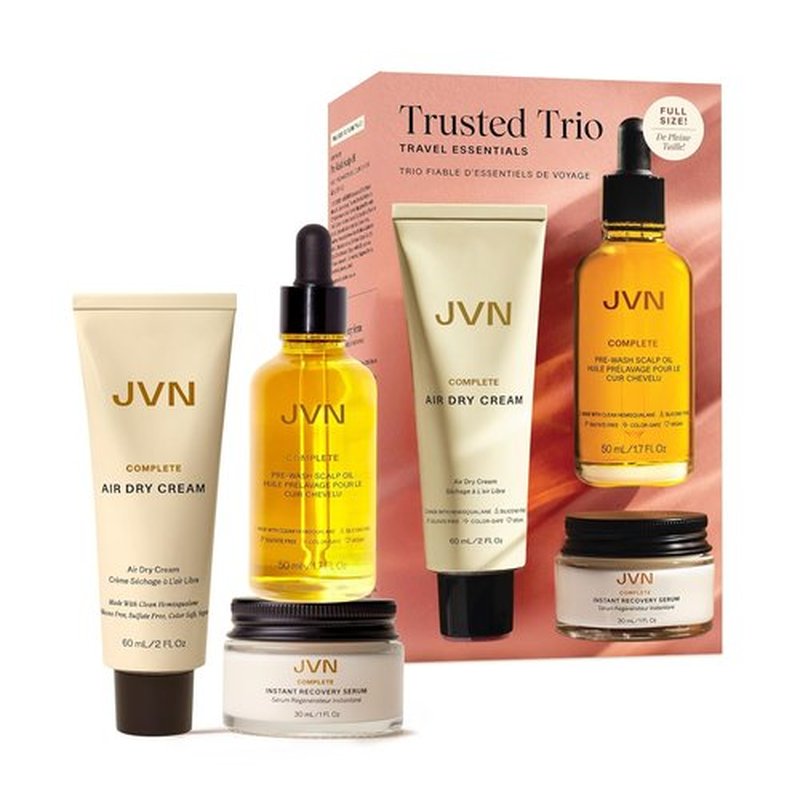 JVN Trusted Trio Hair Care Set - Travel Essentials with Air Dry Cream, Recovery Serum & Scalp Oil | Silicone-Free