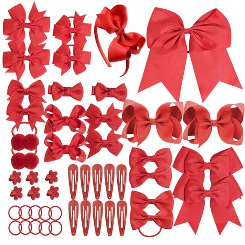 Red Hair Bows Set - 50PCS Valentines Birthday Hair Bow for Little Toddler Kids Girls Hair Accessories