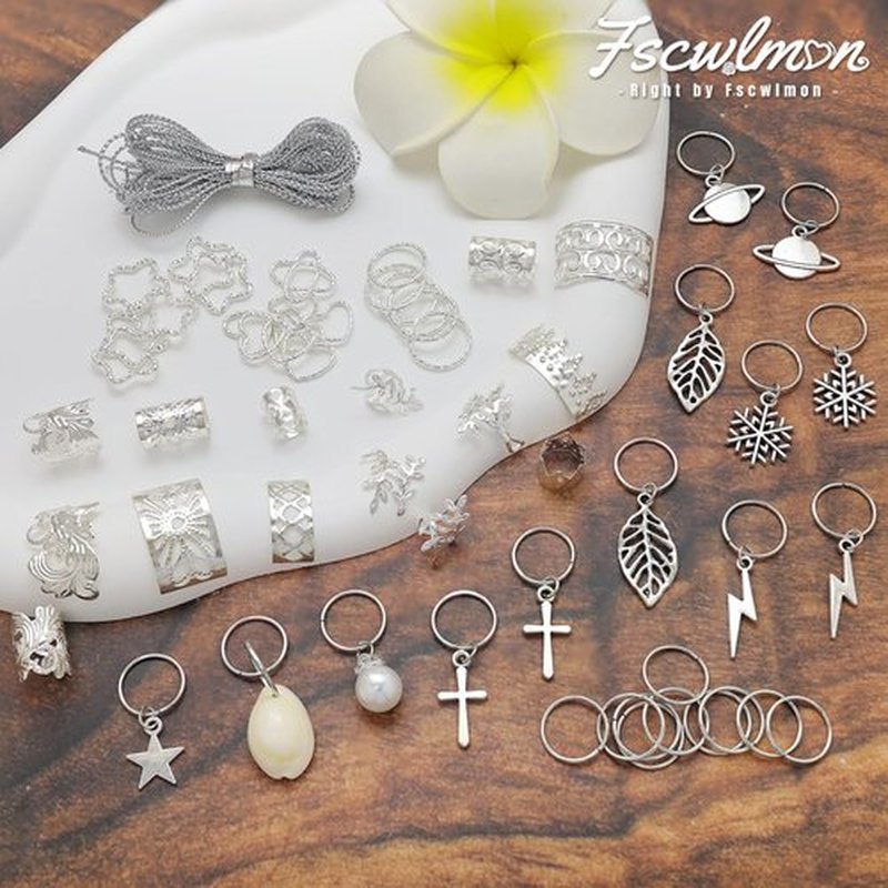 Fscwlmon 260 Pcs Hair Jewelry for Braids,Hair Beads Accessories for Dreadlock,Metal Hair Clips Cuffs Rings,Loc Rave Hair Charm Decorations Adjustable Kits for Men Women