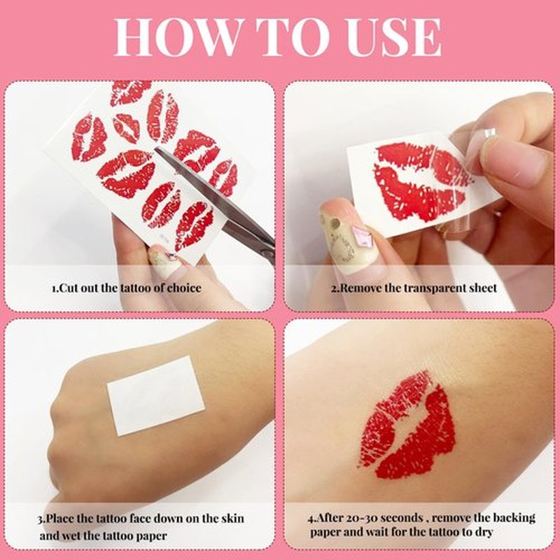 10Sheets Kiss Tattoos Temporary Red Lips Fake Tattoos Self-adhesive Waterproof Stickers for Adult Women Girls Face Body Halloween Decorations, 3.6" X 2.63"