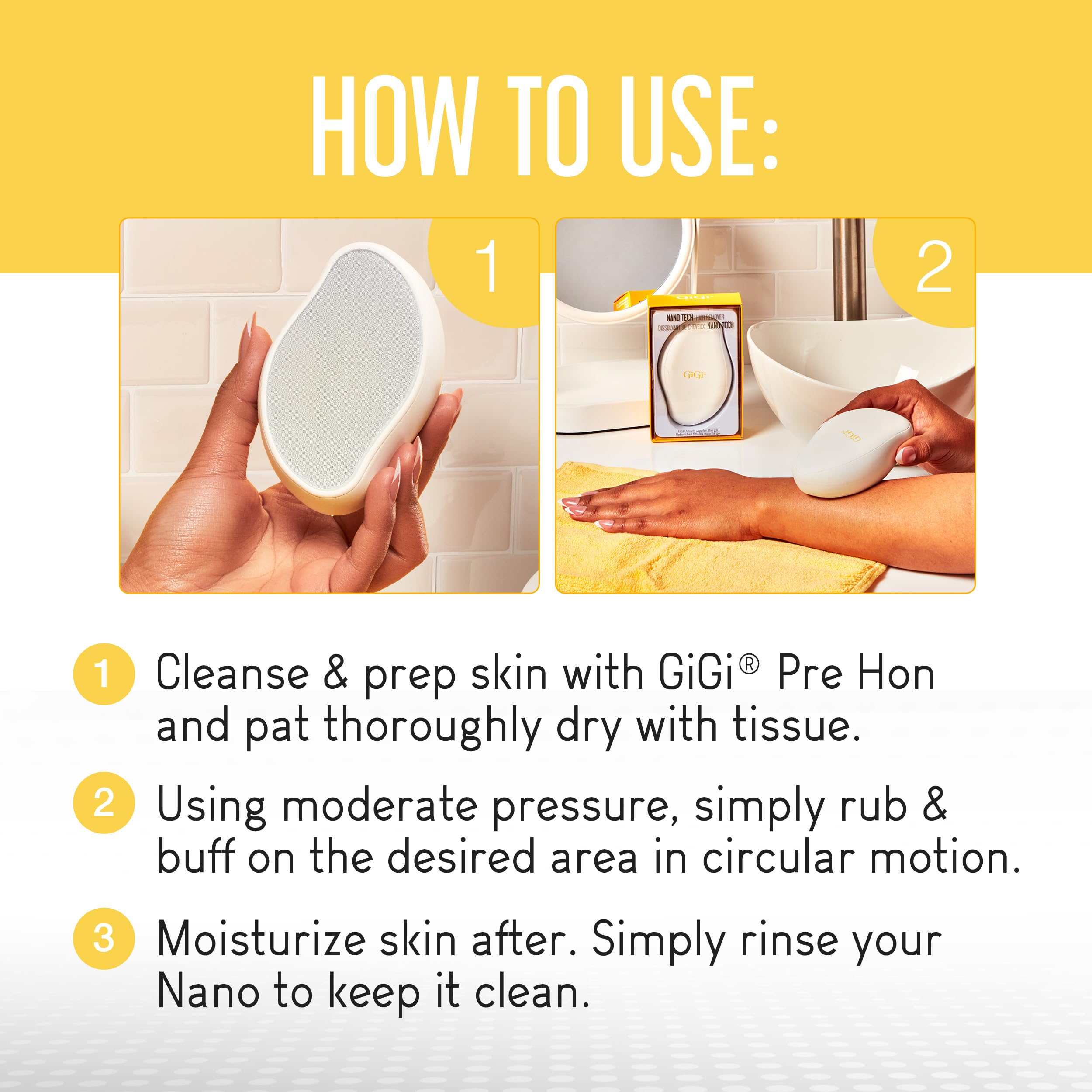 GIGI Nano Tech Crystal Hair Remover for Women – Painless Reusable Hair Removal Device for Legs, Arms & Bikini, Exfoliating Hair Eraser for Smooth Skin