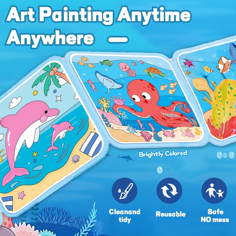 NaTuGi Reusable Magic Water Painting Books for Kids,Watercolor Workbook Coloring Books for Toddler,4 Themes,No Mess Paint Coloring,for Ages 3+ Gift for Boys & Girls Travel Activity Toys (4 Books)