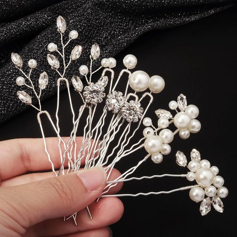 13 Pieces Pearl Crystal Bridal Hair Pins Rhinestone Flower Wedding Hair Pieces Prom Accessory for Women Wedding Hairstyles