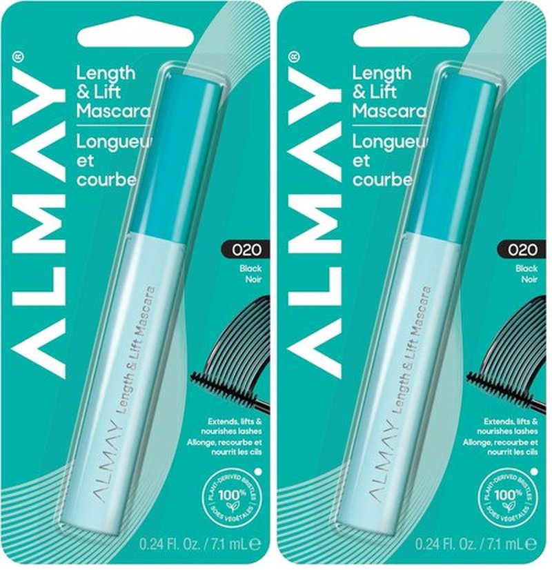 Almay Lenghthening Mascara,Volume & Lift, Eye Makeup, Hypoallergenic and-Fragrance Free, 020 Black Noir, 0.24 Fl Oz (Pack of 2)