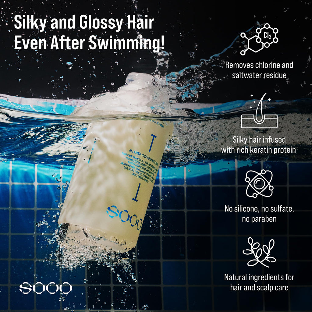 SOOO Swim Shampoo, Chlorine Removal After Swim Shampoo for Swimmers, Removes Salt & Residue, Refreshing dry itchy Scalp & Pool Odor, Citrus Scent, Silicone & Paraben-Free 7.43 fl. oz.