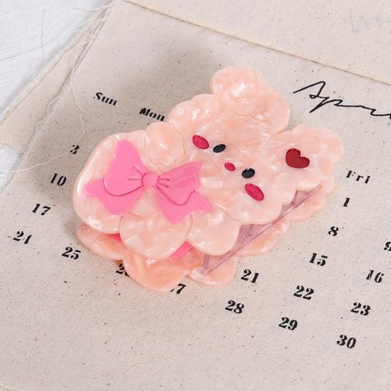 Rabbit Hair Claw Clip Acetate Strong Grip Hair Jaw Clip 3.35 Inch Cute Animal Hair Claw Clamp for Women Girls, Pink&Rose Red