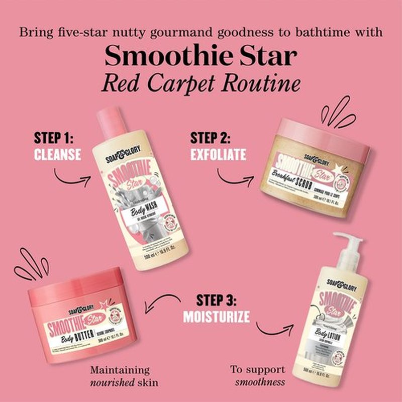 Soap & Glory Smoothie Star Body Butter - Vanilla and Almond Infused Body Cream with Vitamin E + Shea Butter - Rich, Moisturizing Cream for Dry Skin (300ml)