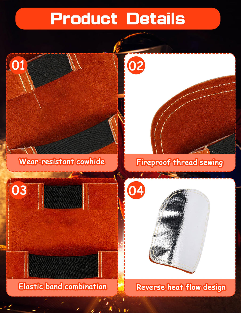 Dioche High Temperature Hand Guard Gloves, Heat-Resistant Split Leather with Aluminized Back, Welding Hand Pad for Protection