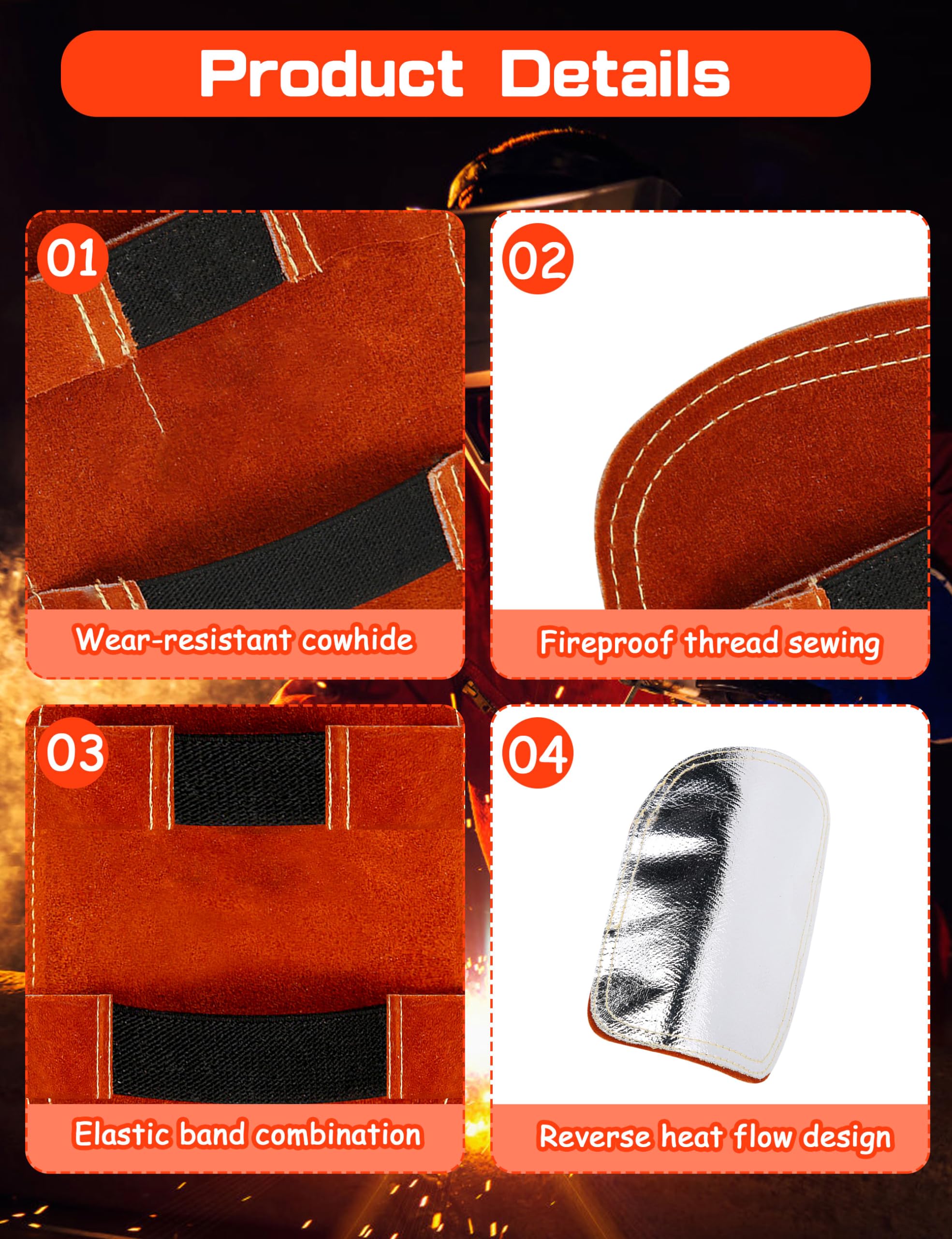 Dioche High Temperature Hand Guard Gloves, Heat-Resistant Split Leather with Aluminized Back, Welding Hand Pad for Protection