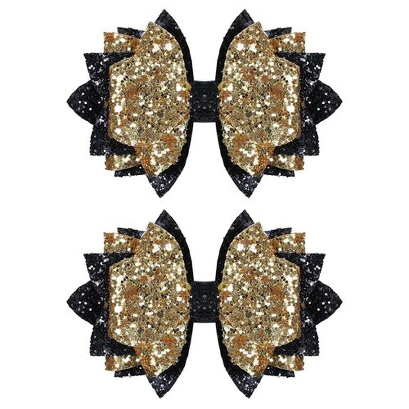 Glitter Gold-black Hair Bow Clips 4" Graduation Back to School Cheer Bow Alligator Barrettes Pins Toddler Teens Girls Kids Birthday Gift New Year Dress Outfit Decor Accessory
