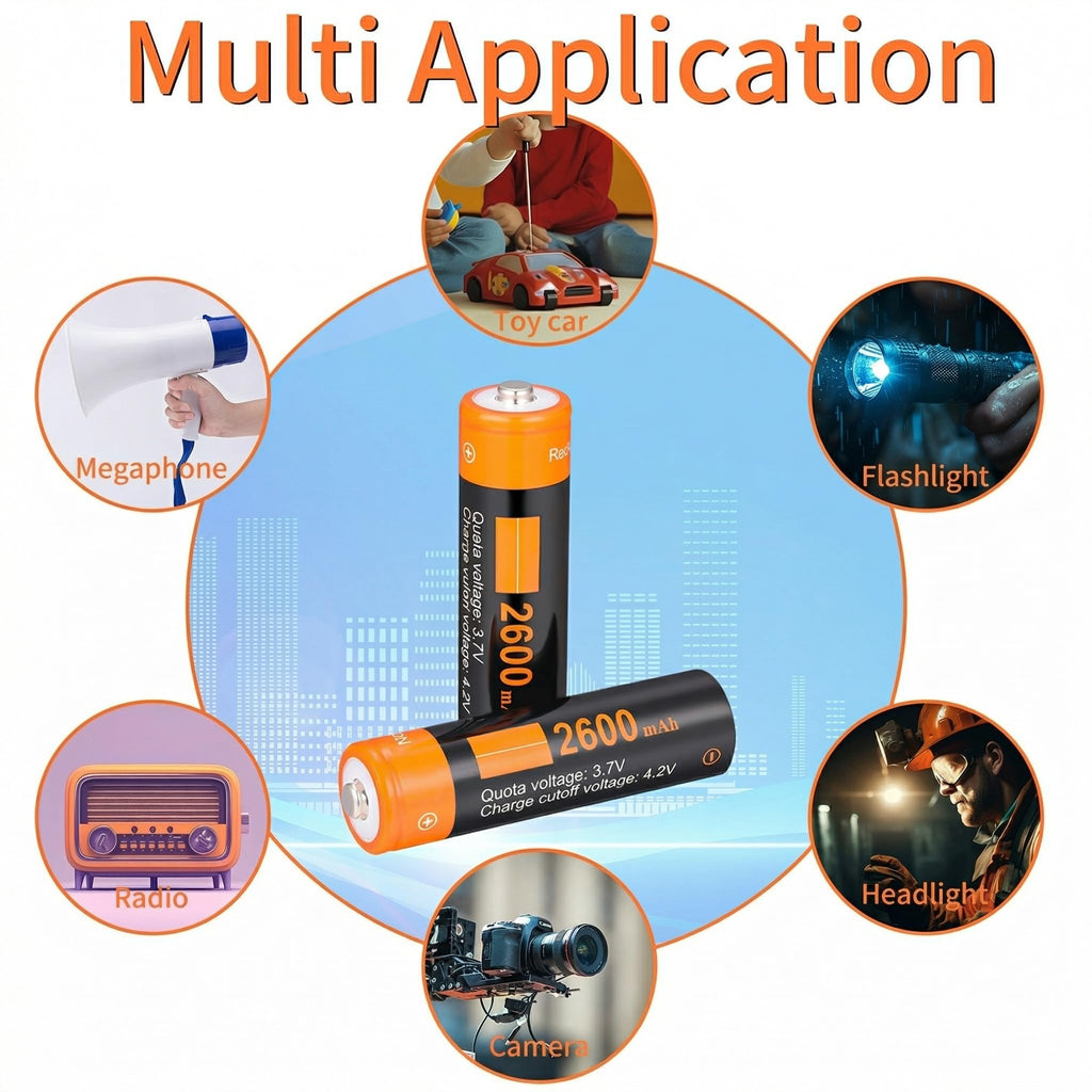 EcoSolutions 2600 mAh High Capacity Rechargeable Battery Case 2 Pack-with for Toy Cars,Small Electronic,Devices,headlamps, flashlights, Cameras,etc.