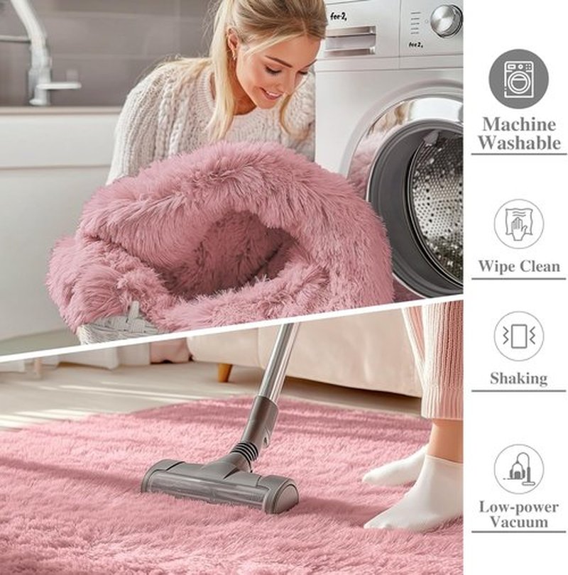OLANLY Soft Fluffy 3x5 Machine Washable Bedside Rug - Ideal Indoor Carpet for Kids & Nursery, Pale Pink