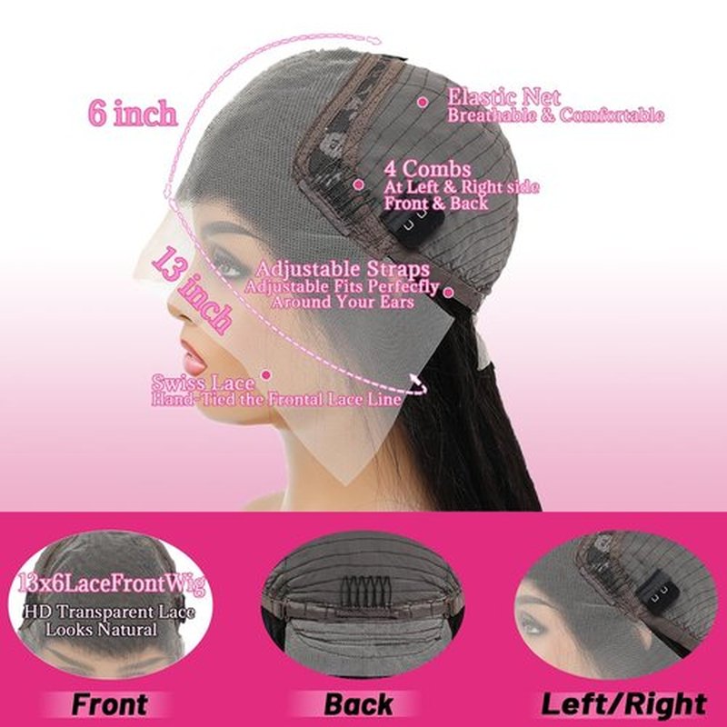 Cevkira 13x6 Lace Front Wigs Human Hair Pre Plucked 180% Density Body Wave HD Transparent Lace Frontal Human Hair Wig 10A Glueless Wigs with Baby Hair for Women Natural Black 28 Inch