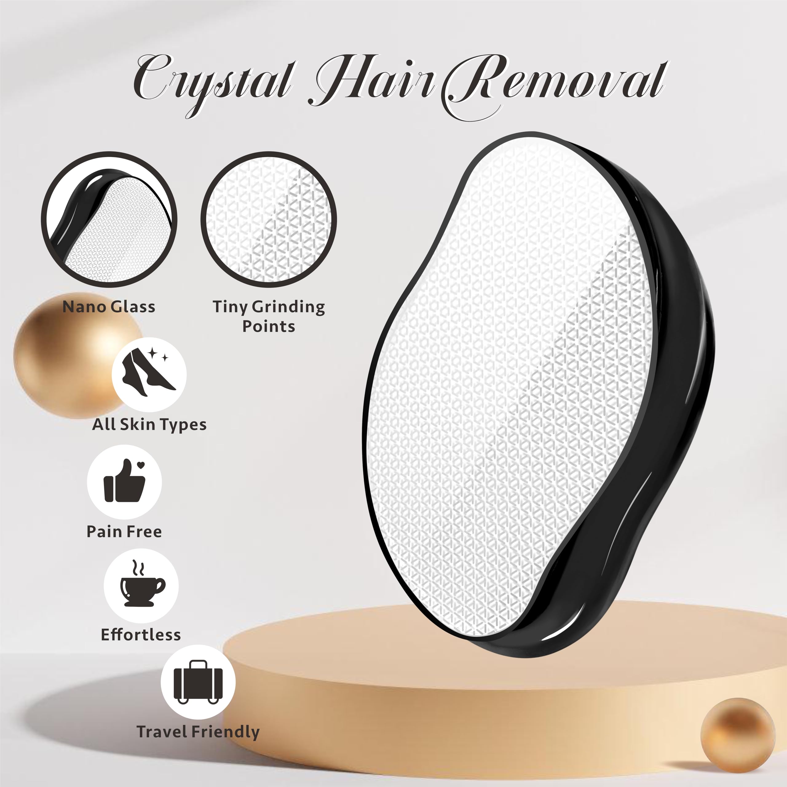 GABOX Crystal Hair Remover, Crystal Hair Eraser, Nano Glass Hair Razor Epilator Tools for Women & Men, Black