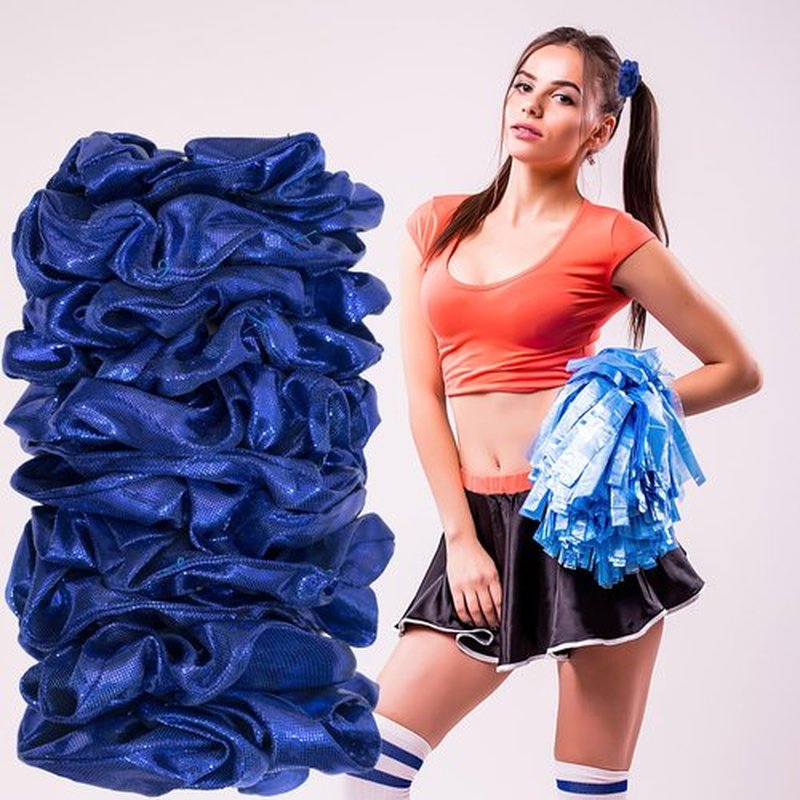 24 PCS Shiny Metallic Hair Scrunchies Bulk, Cheer Scrunchies Hair Accessories Cheerleading Hair Ties Elastics for Women Cheerleading Teams (Blue)
