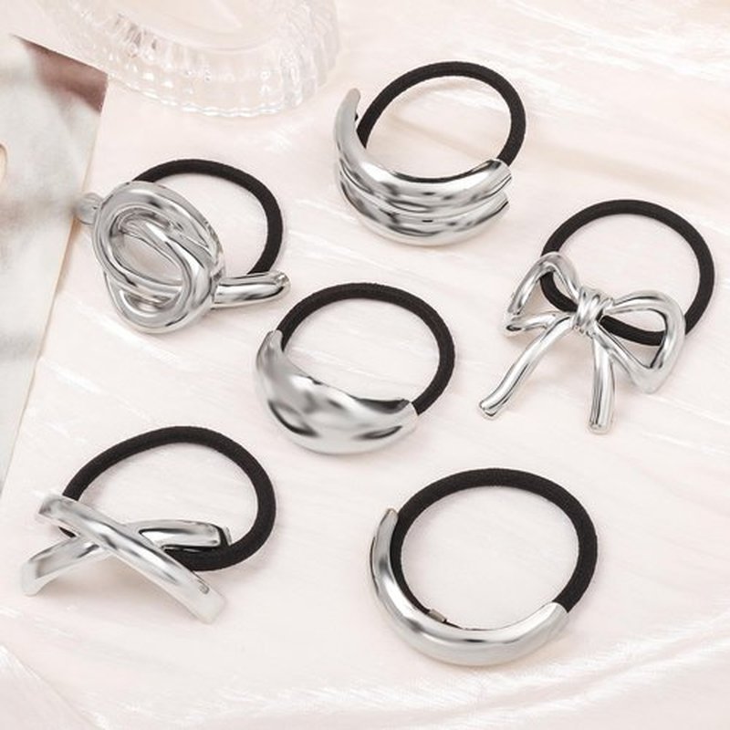 Hair Ties for Women, Sliver Metal Hair Cuffs Hair Accessories Elastic Hair Ties Ponytail Cuff Hair Bands for Both Thick Hair and Thin Hair