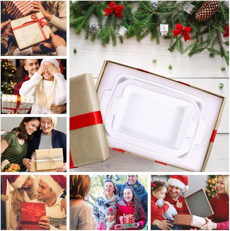 Ceramic Baking Dish Set - 2-Piece Rectangular Casserole Pans | 4.4QT & 1.8QT, Oven Safe, White