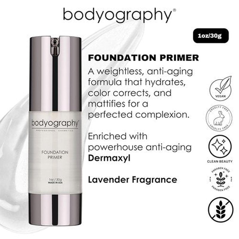BODYOGRAPHY Foundation Primer - Flawless Anti-Aging Makeup with Vitamin E & Jojoba Oil | Gluten-Free, 1 oz.
