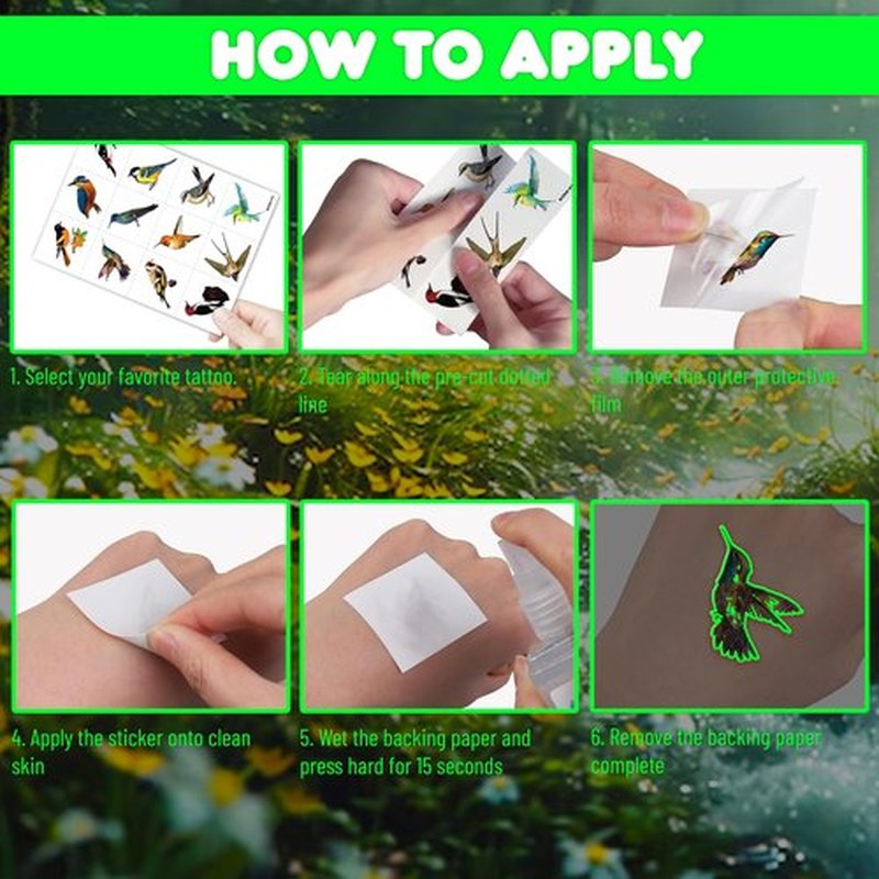 96 PCS Small Rainforest Bird Luminous Pre-Cut Temporary Tattoos Birthday Party Decorations Supplies Favors Hawaiian Summer Hummingbird Glow in The Dark Stickers Boys Gift School Rewards (Luminous)