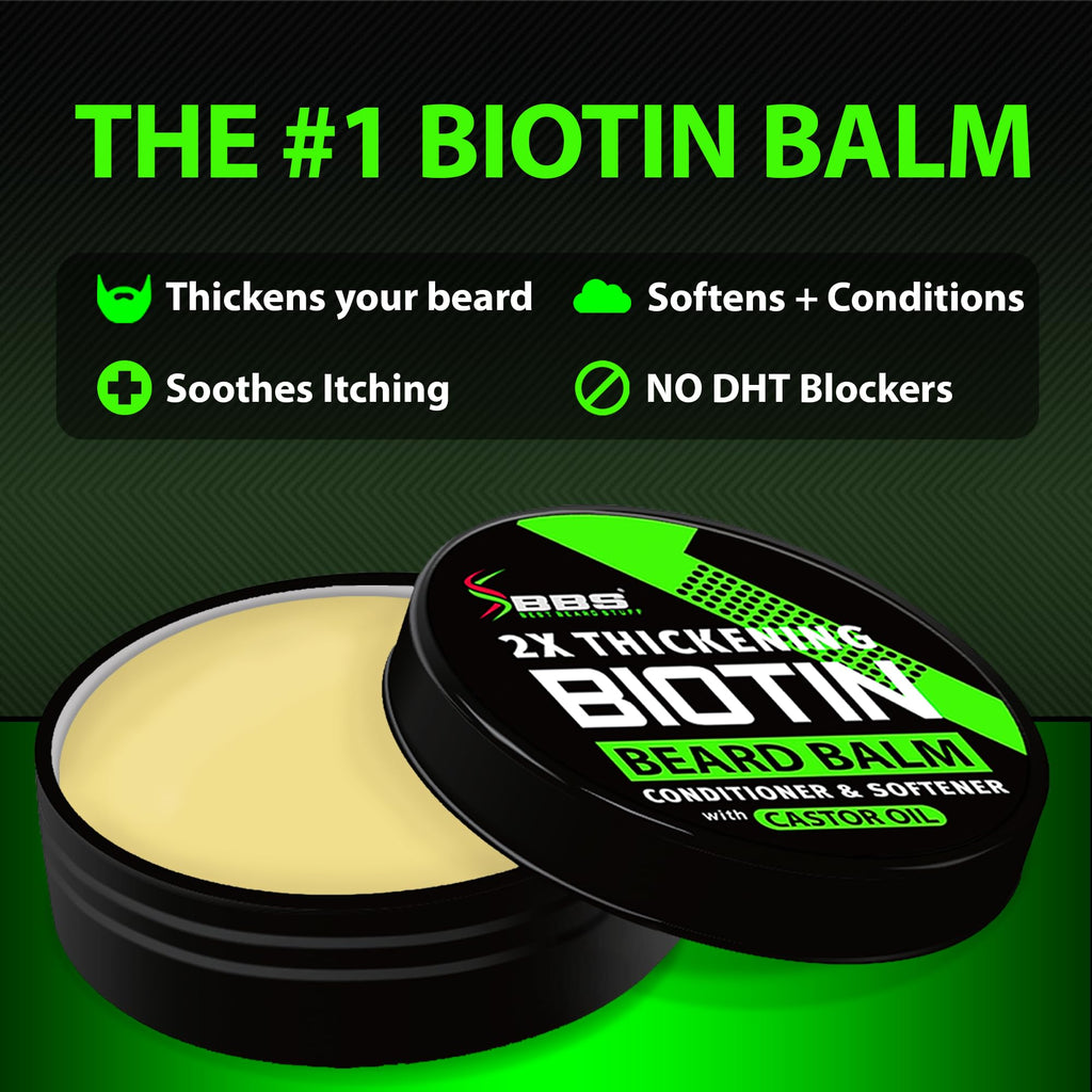 Beard Growth Kit w/ 2X Thickening Biotin Beard Balm Care & Beard Conditioner + 6X Liquid Biotin with Collagen Peptides for Beard & Hair Growth