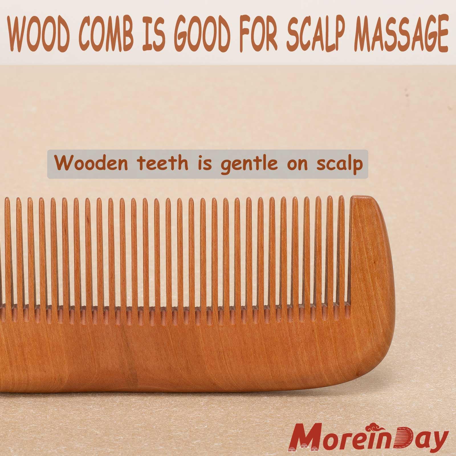 Moreinday Wooden Beard Comb for Men, Fine Tooth Comb - Peachwood