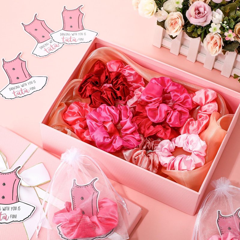 Yinkin 20 Set Ballerina Party Favor for Guest Soft Elastic Hair Tie Hair Scrunchies Ballet Tutu Funny Card Organza Bag Dance Recital Gift for Girls Graduation Birthday Party Decoration