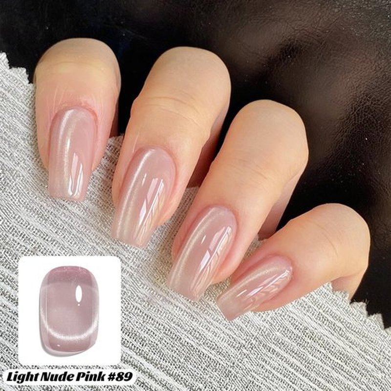 Fcozpjk Cat Eye Gel Nail Polish Set with Magnet Stick, 6 Colors Sheer Jelly Red Nude Pink Brown Gold Glassy Cateye Effect Magnetic Gel Polish Translucent Gels Manicure Salon Supplies Women Gift 8ML